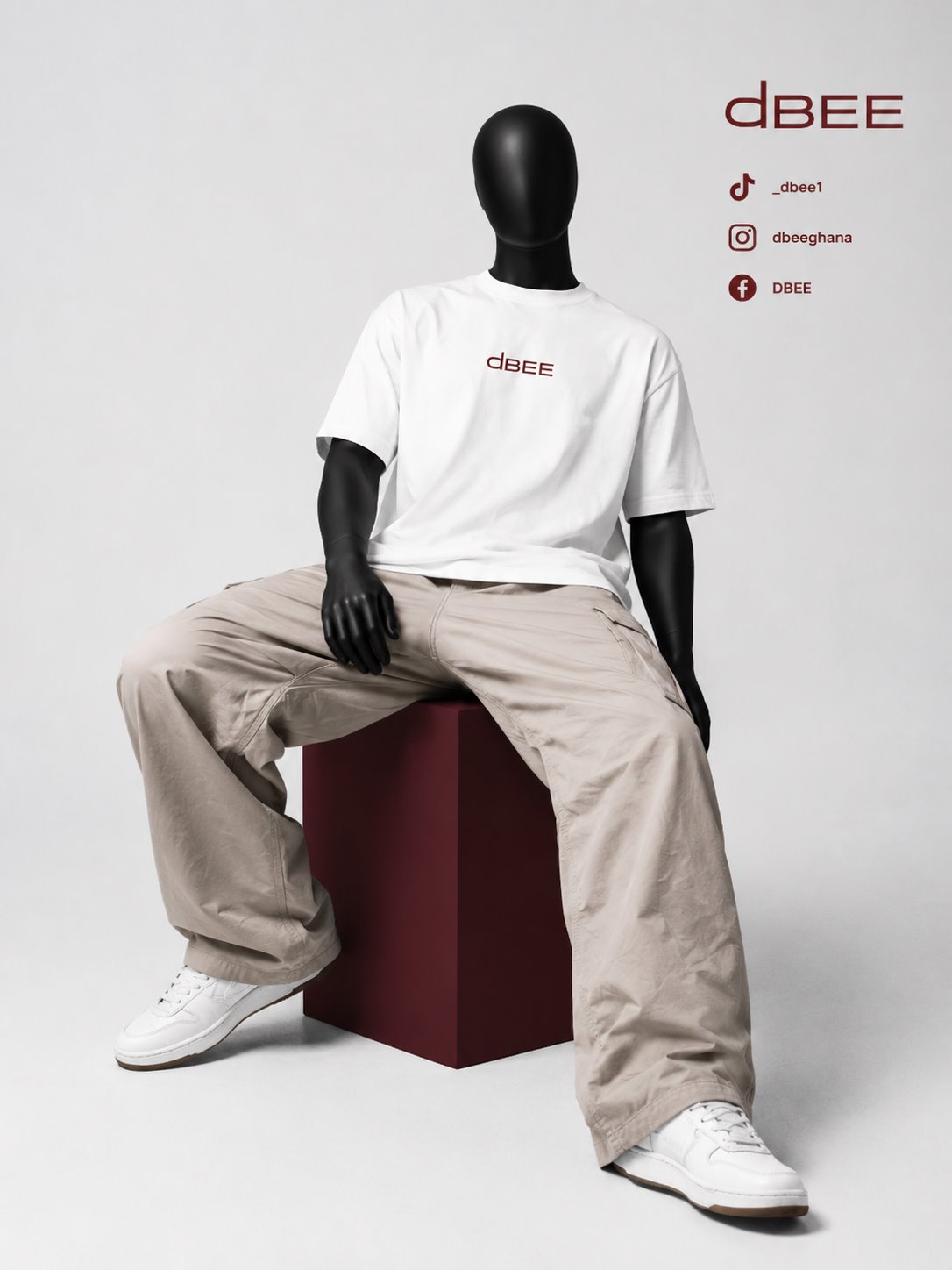 White dBEE outfit concept with relaxed trousers